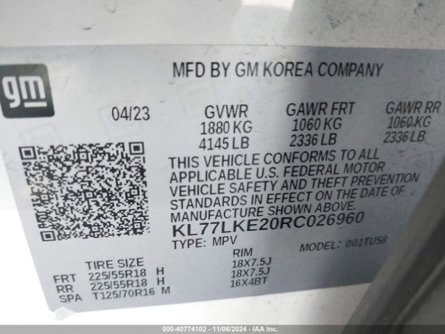 KL77LKE20RC026960 Chevrolet Trax Fwd Activ