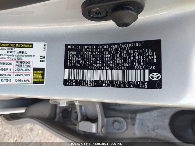 Toyota COROLLA LE 2020 5YFEPRAE6LP075182 Image 9