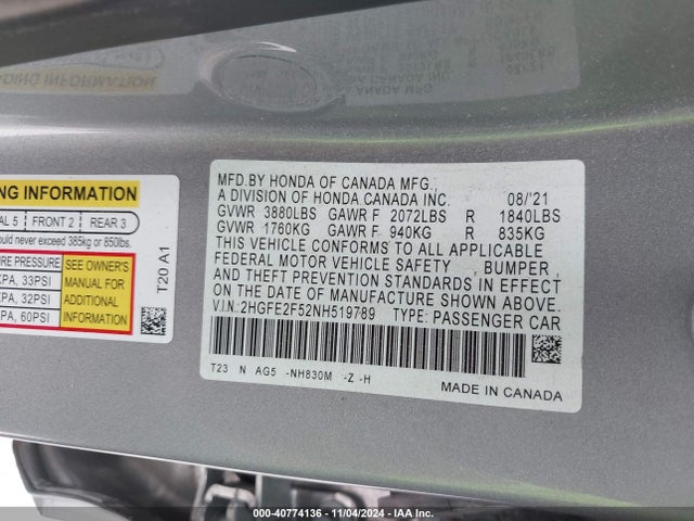 Honda Civic Sport 2022 2HGFE2F52NH519789 Image 9