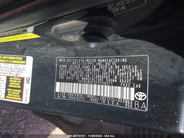 Toyota COROLLA LE 2015 5YFBURHE3FP319571 Image 9