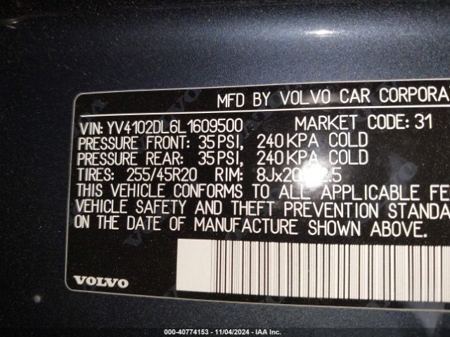 YV4102DL6L1609500 Volvo Xc60 T5 Inscription