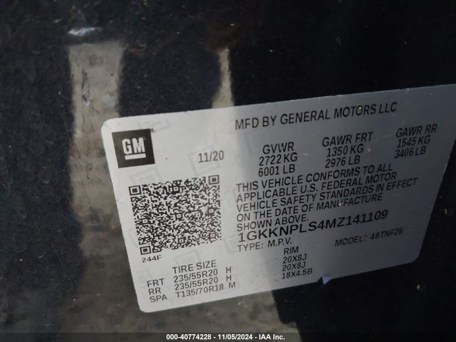 1GKKNPLS4MZ141109 GMC Acadia Fwd Denali