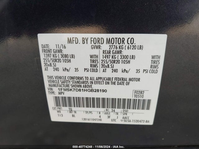 Ford EXPLORER XLT 2017 1FM5K7D81HGB28190 Image 9