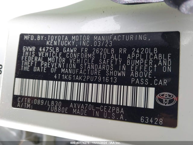 4T1K61AK2PU791613 Toyota a25a-fks
