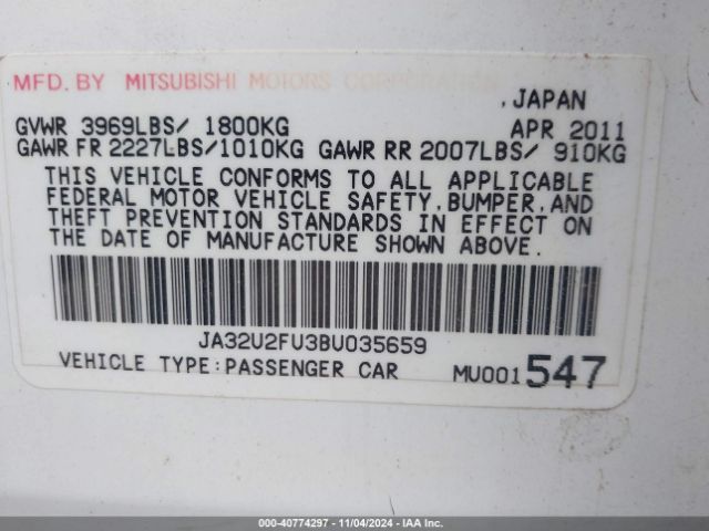 2011 MITSUBISHI LANCER JA32U2FU3BU035659 Photo 8