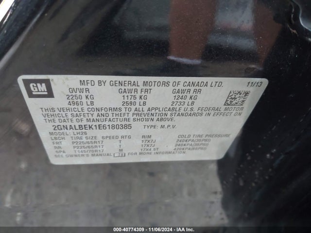 Chevrolet EQUINOX 1LT 2014 2GNALBEK1E6180385 Image 9
