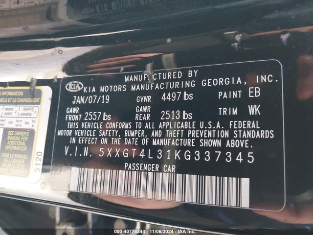 KIA Optima Lx 2019 5XXGT4L31KG337345 Image 9