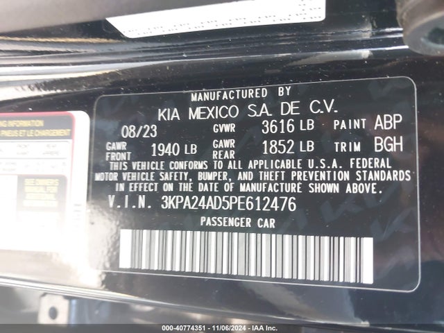 3KPA24AD5PE612476 KIA RIO S