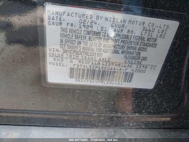 3N1CP5CV7RL531101 Nissan Kicks Sv Xtronic Cvt