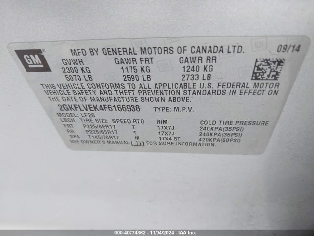 GMC Terrain Sle-1 2015 2GKFLVEK4F6166938 Image 9