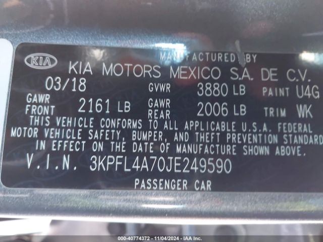 3KPFL4A70JE249590 KIA FORTE S