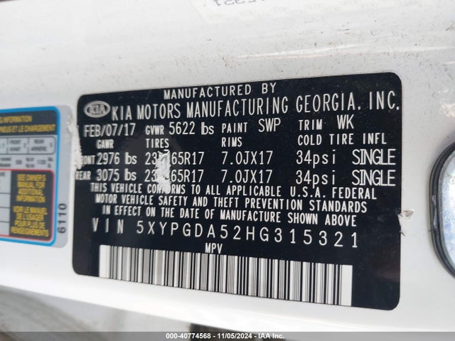 KIA Sorento Lx V6 2017 5XYPGDA52HG315321 Image 9