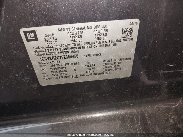 1GCVKREC7FZ354450 Chevrolet Silverado 1500 1lt
