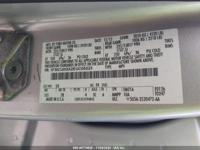 1FMCU0GX2EUC05223 Ford ESCAPE SE