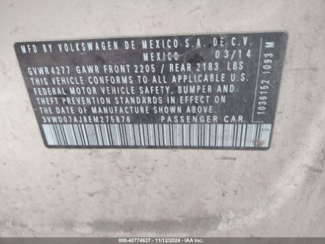 3VWD07AJ8EM275876 Volkswagen Jetta 1.8t Se