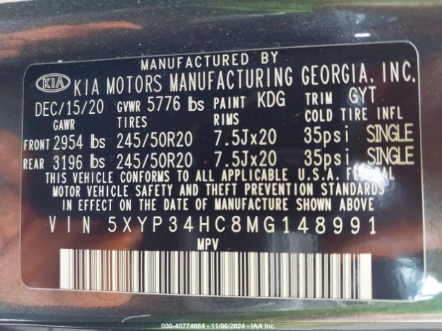 5XYP34HC8MG148991 KIA Telluride Ex
