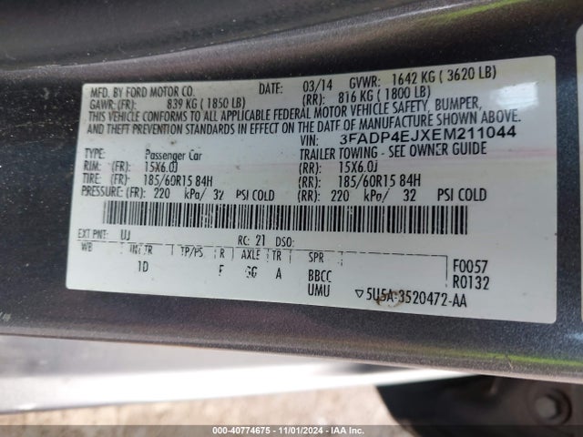 Ford FIESTA SE 2014 3FADP4EJXEM211044 Image 9