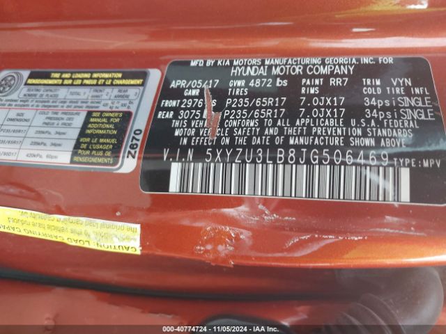 5XYZU3LB8JG506469 Hyundai Santa Fe Sport 2.4l