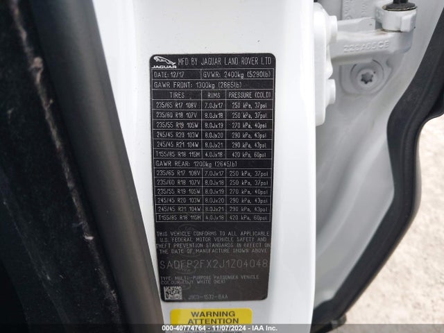 SADFP2FX2J1Z04048 Jaguar E-PACE SE