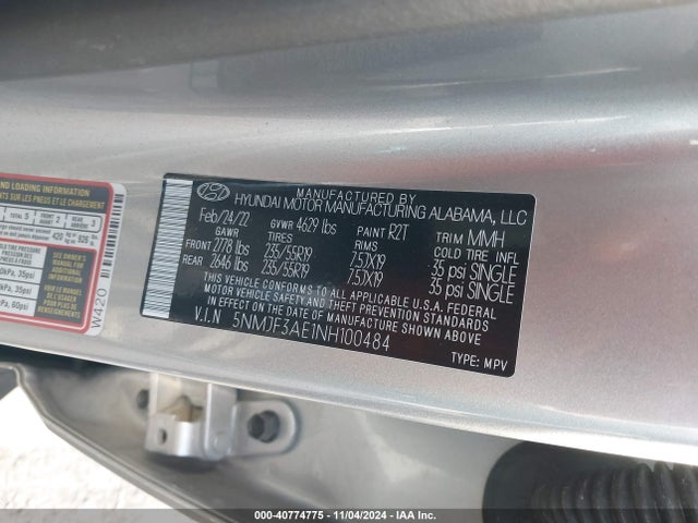 5NMJF3AE1NH100484 Hyundai TUCSON SEL