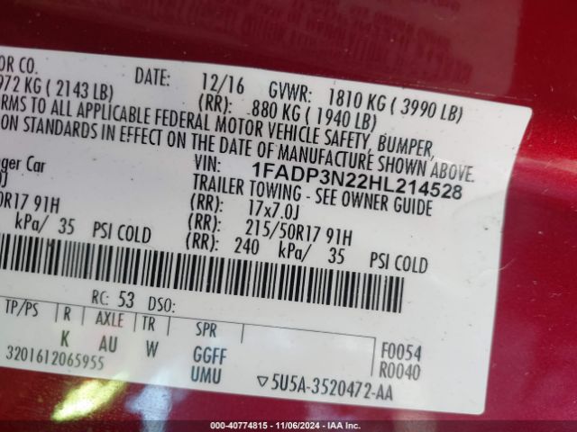 1FADP3N22HL214528 Ford Focus Titanium