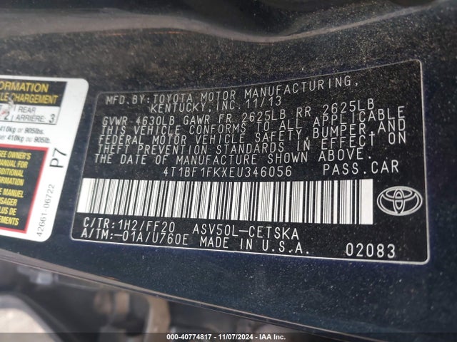 Toyota CAMRY SE 2014 4T1BF1FKXEU346056 Image 9