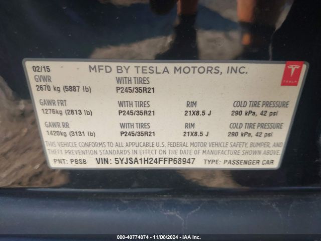 2015 TESLA MODEL S 5YJSA1H24FFP68947 Photo 8