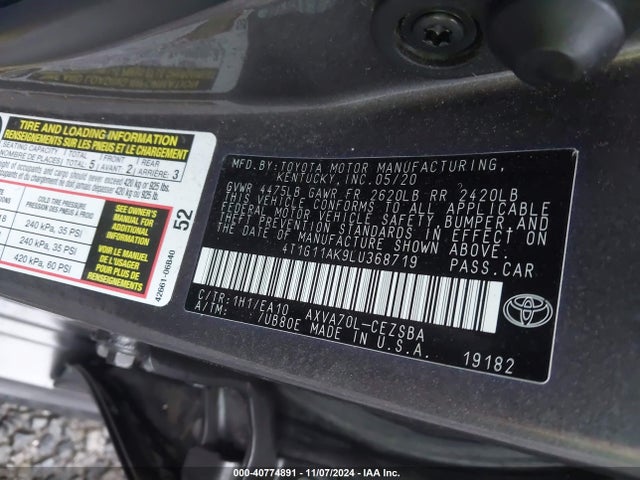 Toyota CAMRY SE 2020 4T1G11AK9LU368719 Image 9