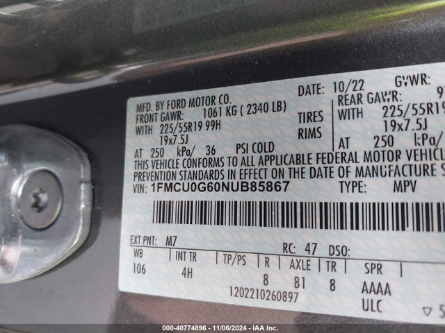 Ford ESCAPE SE 2022 1FMCU0G60NUB85867 Image 9