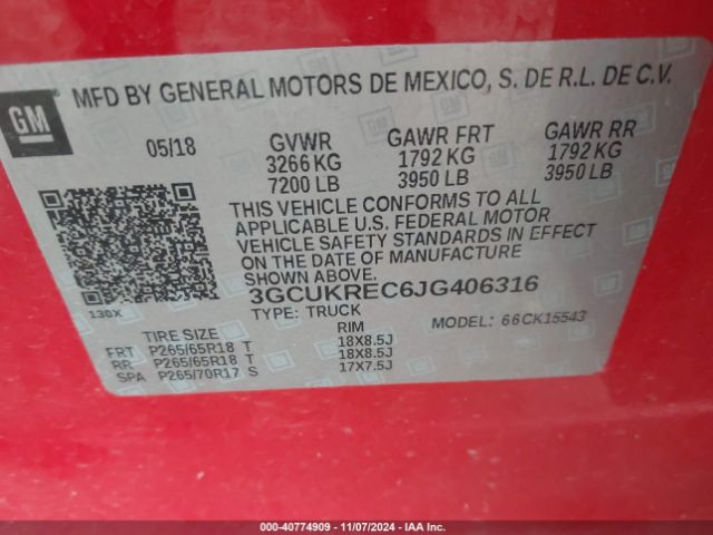 3GCUKREC6JG406316 Chevrolet Silverado 1500 1lt