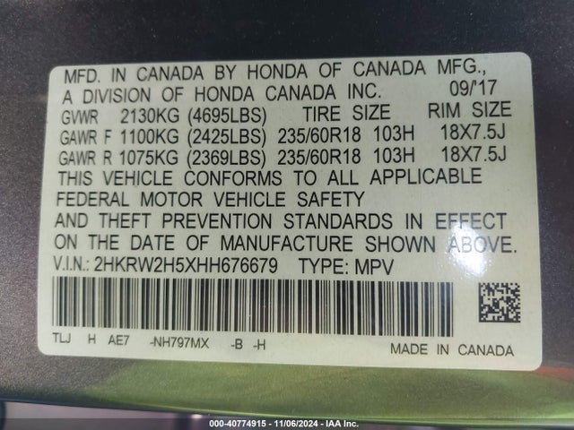 Honda CR-V EX 2017 2HKRW2H5XHH676679 Image 9