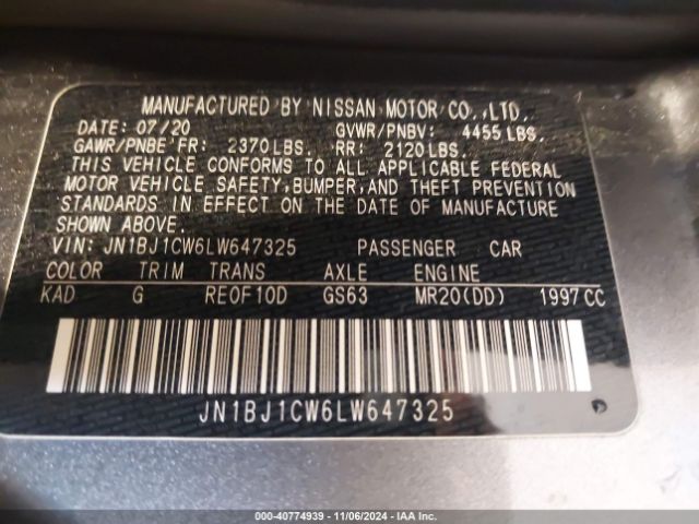 JN1BJ1CW6LW647325 Nissan Rogue Sport Sv Awd Xtronic Cvt
