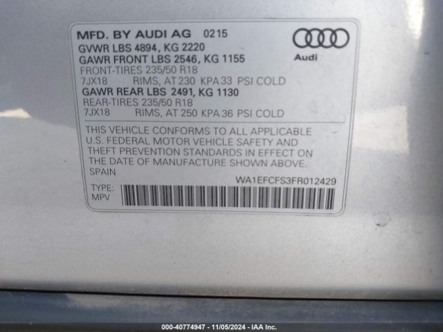 WA1EFCFS3FR012429 Audi Q3 2.0t Premium Plus
