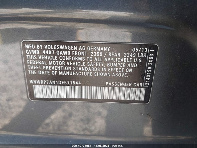 Продаж на аукціоні авто 2013 Volkswagen Cc 2.0t Lux, vin: WVWRP7AN1DE571544, номер лоту: 40774957