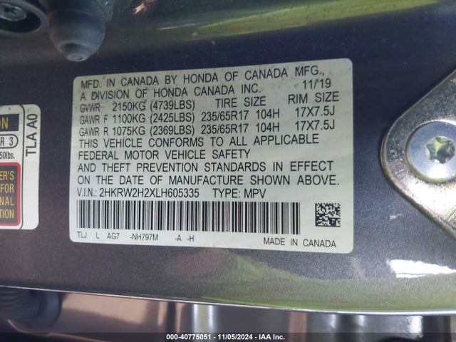 Honda Cr-v Awd Lx 2020 2HKRW2H2XLH605335 Image 9