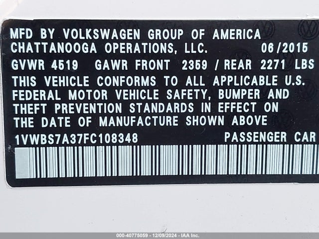 1VWBS7A37FC108348 Volkswagen Passat 1.8t Sport