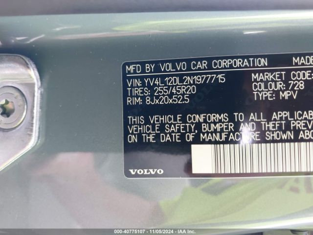 YV4L12DL2N1977715 Volvo Xc60 B5 Inscription
