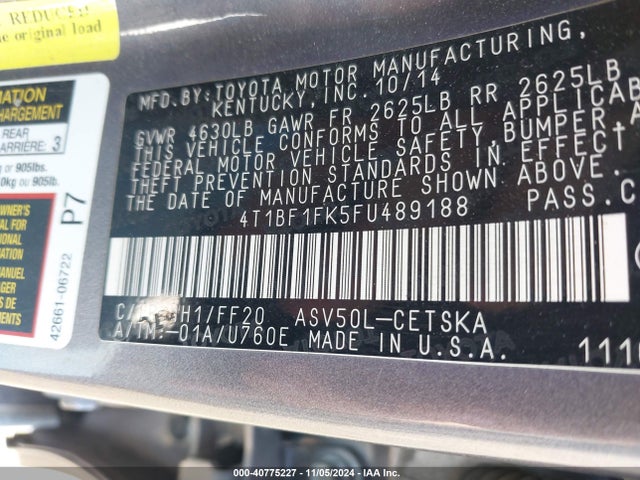 Toyota CAMRY SE 2015 4T1BF1FK5FU489188 Image 9