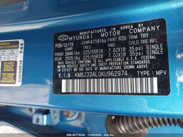 KM8J33AL0KU962974 Hyundai TUCSON SEL