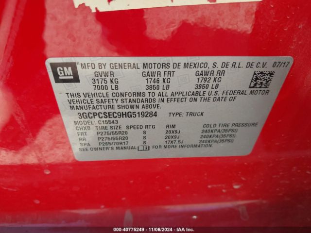3GCPCSEC9HG519284 Chevrolet Silverado 1500 1lz