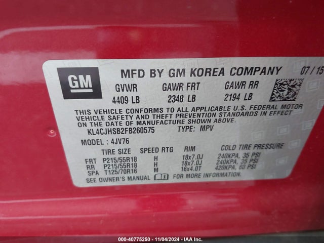 KL4CJHSB2FB260575 Buick Encore Premium