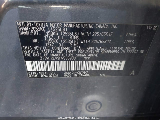 Toyota Rav4 Xle 2017 2T3WFREV9HW335900 Image 9
