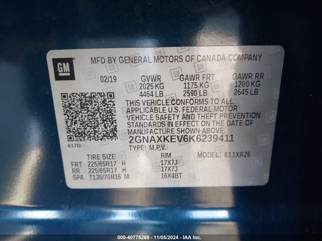 Chevrolet EQUINOX LT 2019 2GNAXKEV6K6239411 Image 9