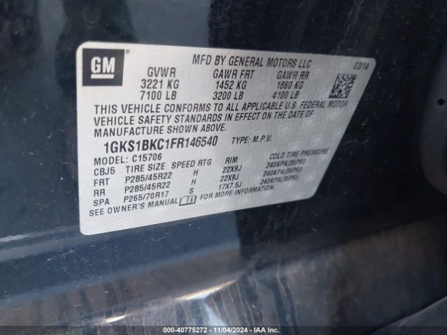 1GKS1BKC1FR146540 GMC YUKON SLT