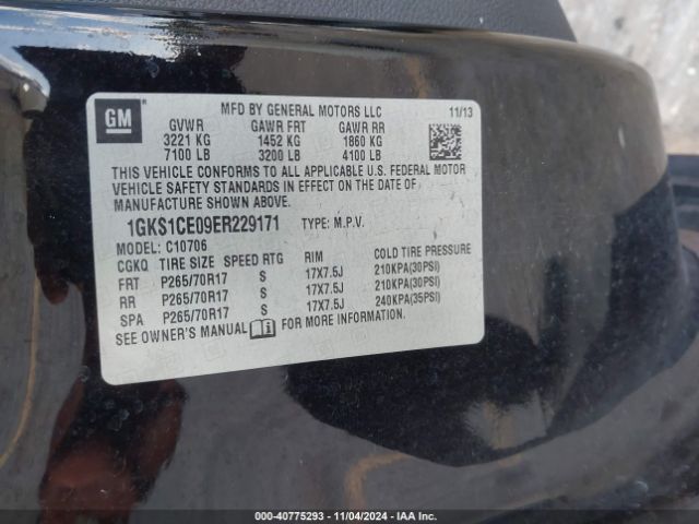 1GKS1CE09ER229171 GMC YUKON SLT