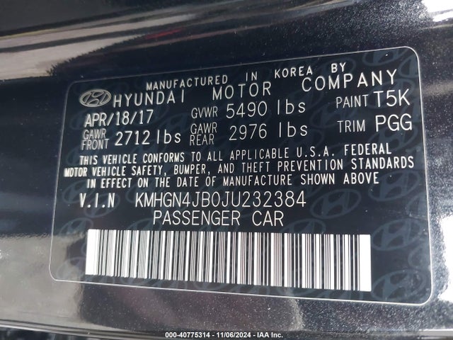 KMHGN4JB0JU232384 Genesis G80 3.3t Sport