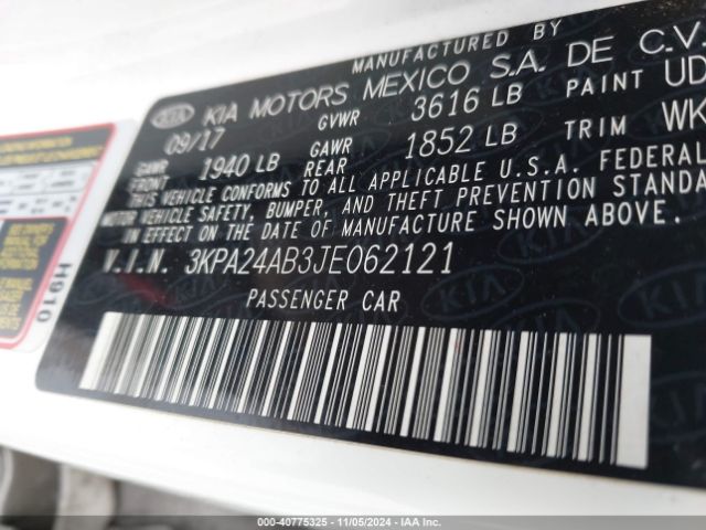 3KPA24AB3JE062121 KIA RIO LX