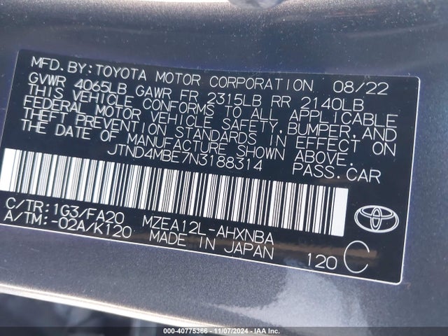 Toyota COROLLA SE 2022 JTND4MBE7N3188314 Image 9