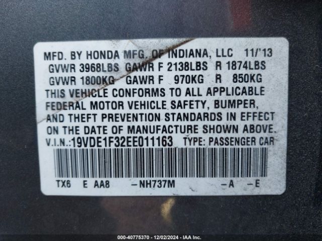 19VDE1F32EE011163 Acura Ilx 2.0l