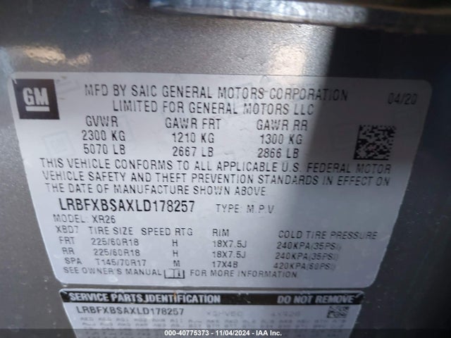 LRBFXBSAXLD178257 Buick Envision Fwd Preferred